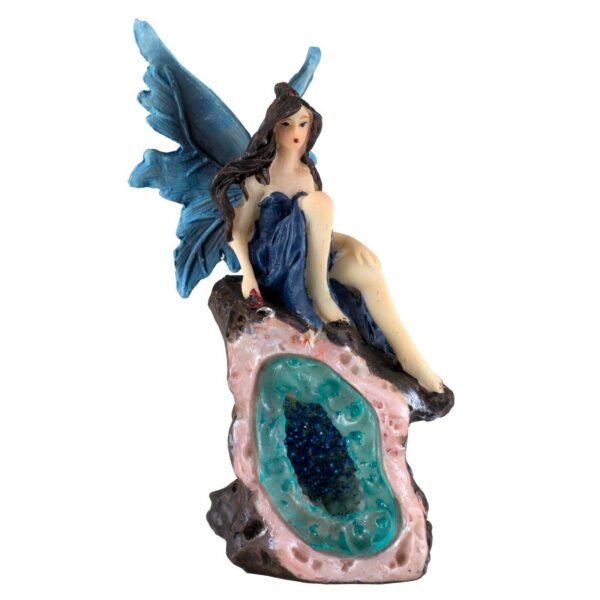 Fairy Collection~Mini Blue Fairy On Faux Geode Rock Figurine 4" High Resin New!