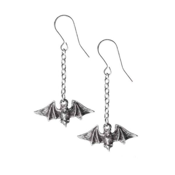 Alchemy Gothic KISS THE NIGHT Pewter Pair of Dropper Earrings BRAND NEW