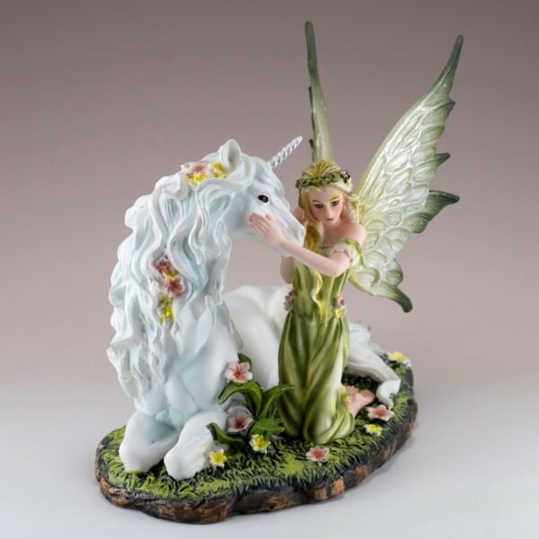 Fairy Collection~Green Fairy With Unicorn Laying In Grass Figurine Statue 7" Long Resin New!