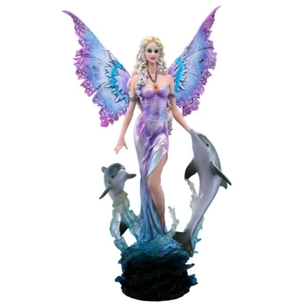 Fairy Collection~Fairy In Water With Splashing Dolphins Figurine 16"H Resin Statue New!