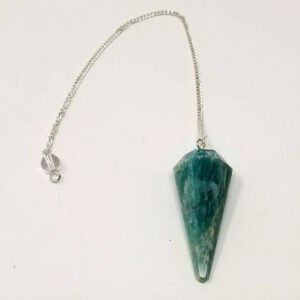 Magicun Stone~Amazonite Gemstone Pendulum with Chain, Faceted (Natural Crystal Stone)