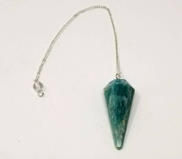 Magicun Stone~Amazonite Gemstone Pendulum with Chain, Faceted (Natural Crystal Stone)