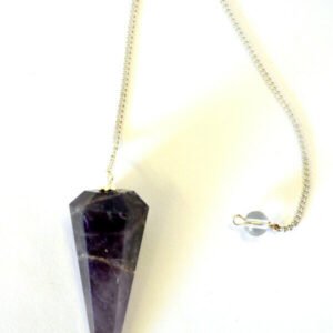 Magicun Stone~Amethyst Pendulum 2"L with Chain, Faceted (Natural Crystal Stone)
