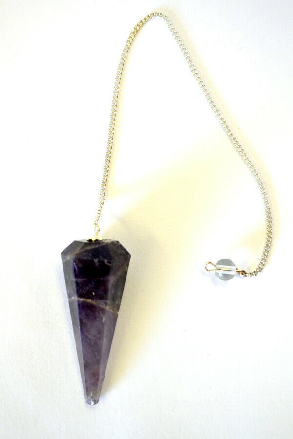 Magicun Stone~Amethyst Pendulum 2"L with Chain, Faceted (Natural Crystal Stone)