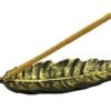 Home Fragrances ~Golden Metal Narrow Leaf Incense Smudge Burner, Home Decor, ETC. 10"L 3"W