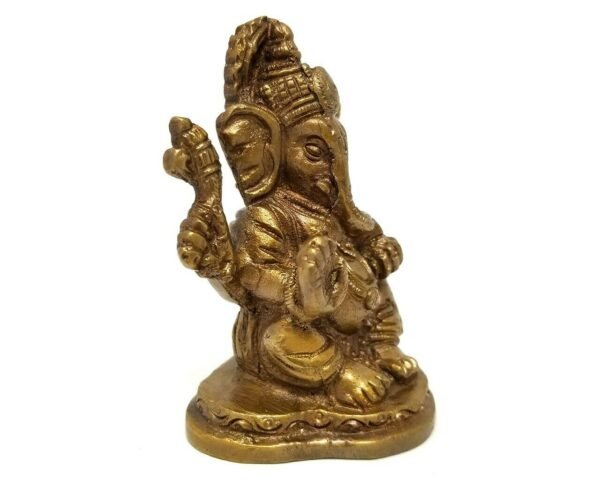 Hinduism Statues & Figures~Brass Antique Finish Sitting Ganesh Statue 2.5"H 1.75"W