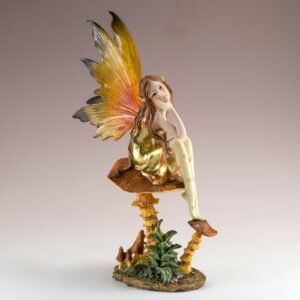 s-l1600_7236e364-ae67-4183-bbe7-8f78b22e650f Fairy Collection~Golden Fairy On Mushroom Figurine Statue 9" High Clear Wings Resin New In Box!
