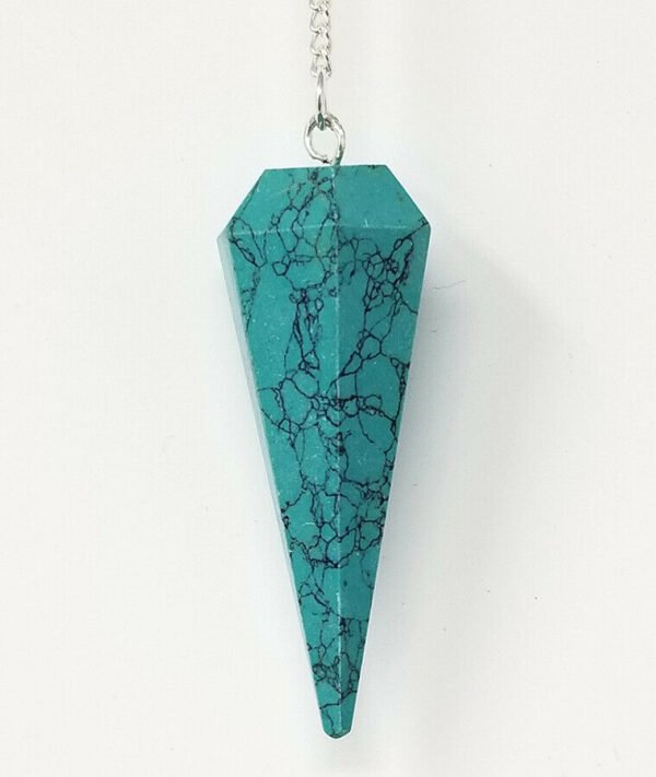 Magicun Stone~Turquoise Pendulum with Chain, Faceted (Natural Crystal Stone)