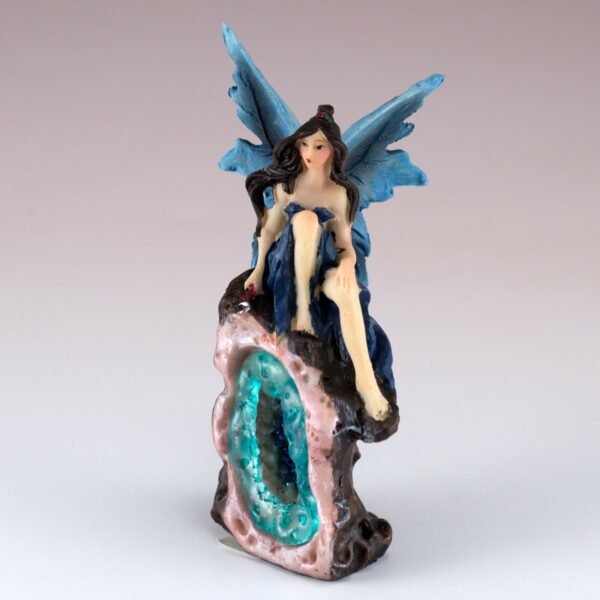 Fairy Collection~Mini Blue Fairy On Faux Geode Rock Figurine 4" High Resin New!