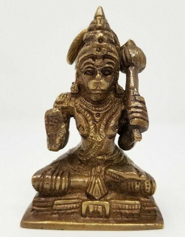 Hinduism Statues & Figures~Brass Antique Finish Blessing Hanuman 3"H 2"W