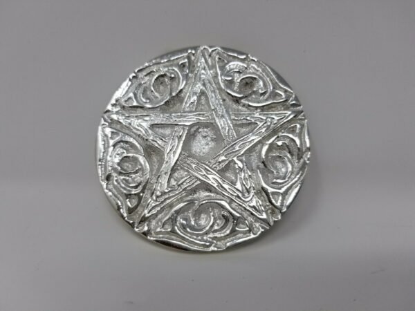 Wicca & Paganism~Woodland Pentagram Altar Tile Silver Plated over Solid Brass 3" Round 2 Pc