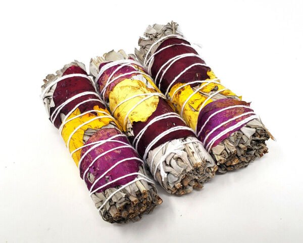Palo Santo & Sage~White Sage with Rose Petals 3-4" Smudge Stick. (6 PACK)