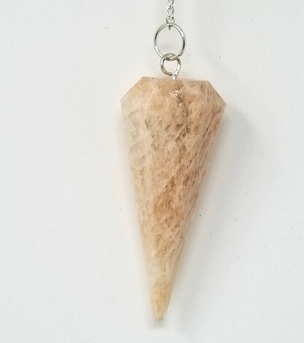 Magicun Stone~Peach Moonstone Pendulum with Chain, Faceted (Natural Crystal Stone)