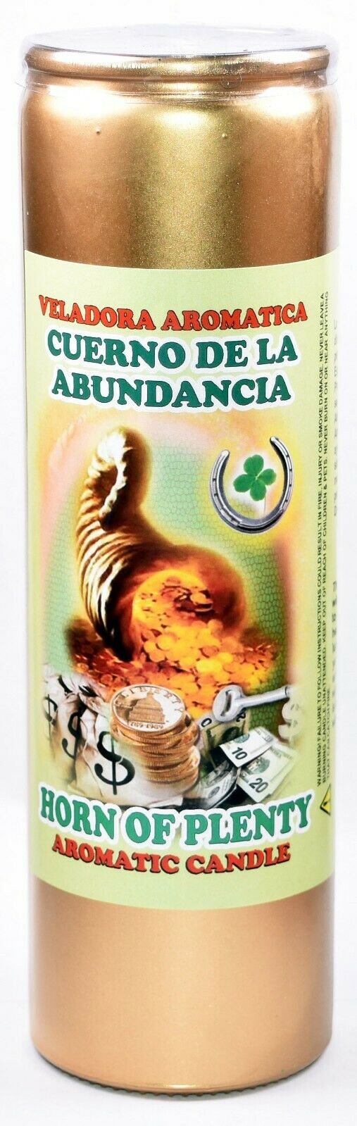 CANDLE COCKTAIL VELA HOLY DEATH HORN OF PLENTY- CUERNO DE LA ABUNDANCIA GOLD