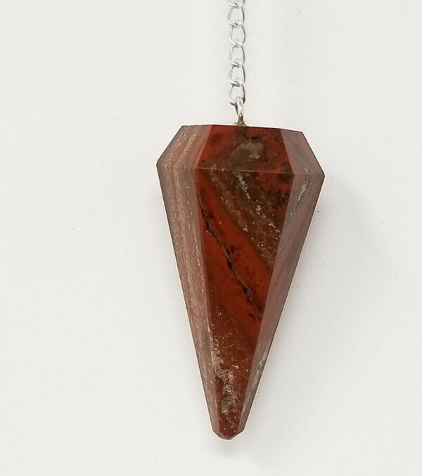 Magicun Stone~Red Jasper Pendulum with Chain, Faceted (Natural Crystal Stone)