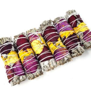 Palo Santo & Sage~White Sage with Rose Petals 3-4" Smudge Stick. (6 PACK)