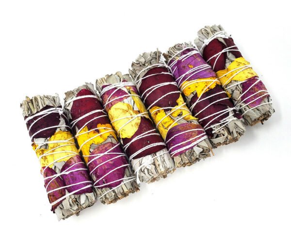Palo Santo & Sage~White Sage with Rose Petals 3-4" Smudge Stick. (6 PACK)