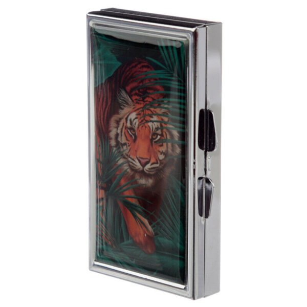 Collectable Design~Handy 7 Day Pill Box Metal Organiser Big Cat Spots and Stripes Design