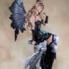 Fairy Collection~Black Dark Fairy With Two Young White Dragons Figurine Statue 21.25" High Gothic