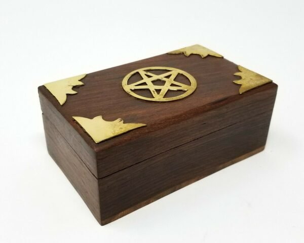 Wicca & Paganism~Brass Pentagram Pentacle Wooden Box Altar Stash Jewelry Wicca Pagan Metaphysical