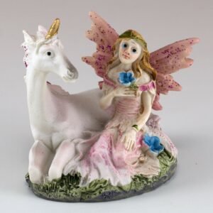 Fairy Collection~Mini Pink Fairy Sitting With Unicorn Figurine 2.25" High Glittery Resin New