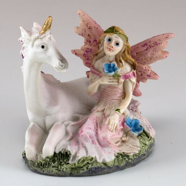 Fairy Collection~Mini Pink Fairy Sitting With Unicorn Figurine 2.25" High Glittery Resin New