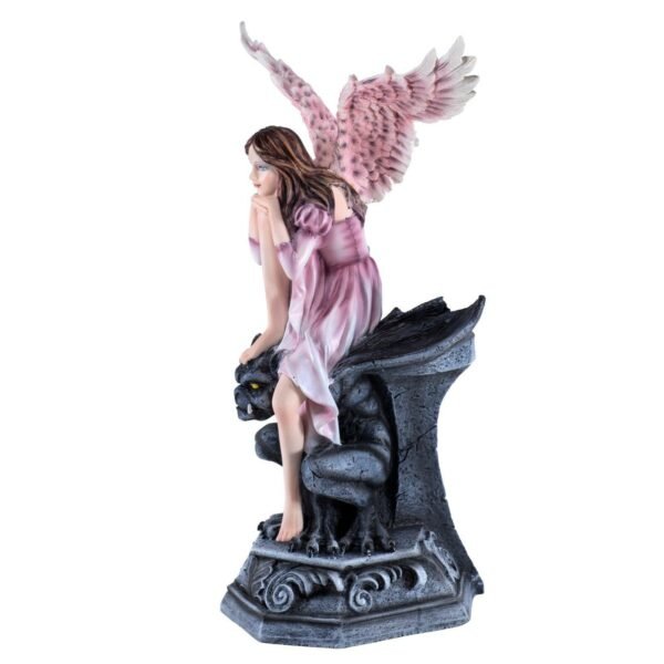 Fairy Collection~Pink Angel With Owl On Gargoyle Figurine Statue Feather Wing Fairy 13" High New