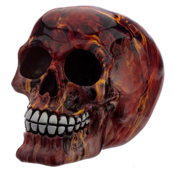 Home Decor~Fantasy Marble Flame Effect Skull Head Ornament Skeleton Fantasy Gothic Figurine