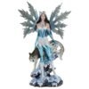 Fairy Collection~Large Scale Blue Winter Fairy With Wolf Figurine 25" High Resin Statue New!