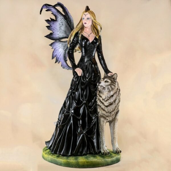 Fairy Collection~Large Scale Black Fairy With Wolf Figurine Statue 22.75"H Resin New!