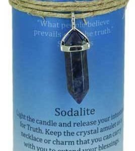 Magic Candle~Truth Pillar Candle 6-1/4" with Sodalite Crystal Point Healing Amulet Charm