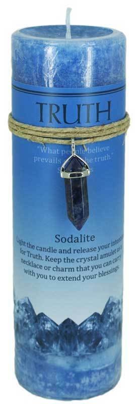 Magic Candle~Truth Pillar Candle 6-1/4" with Sodalite Crystal Point Healing Amulet Charm