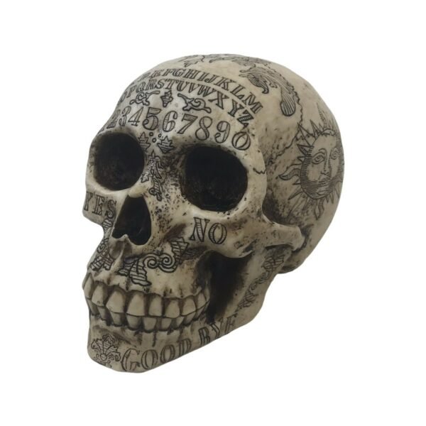 Witchcraft~Paranormal Carved Ouija Symbols Skull Skeleton Occult Figurine Halloween Head