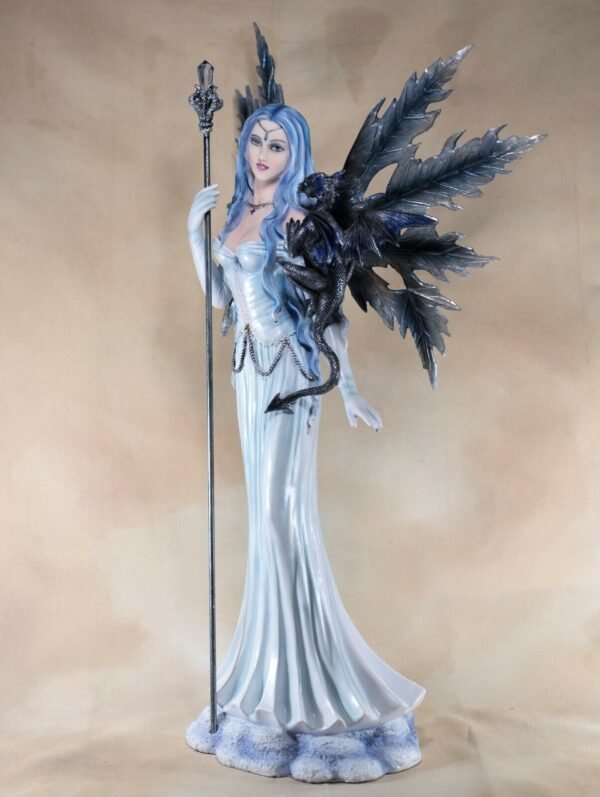 Fairy Collection~Large Scale Snow Fairy With Wand and Dragon Figurine Statue 24"H Resin New!