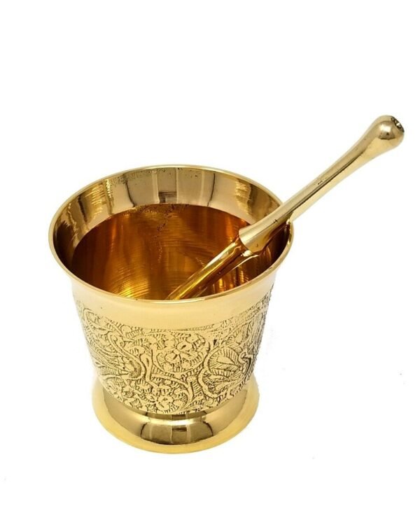 Wicca & Paganism~Brass Carved Mortar & Pestle 3"D 2.75"H Wicca Herbs Kitchen Brand New