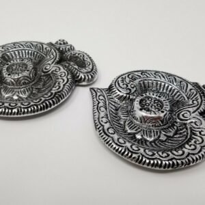 Home Fragrances ~Om Symbol Floral Engraved Silver 5" Stick Cone Incense Burner Ash Catcher 2 pcs