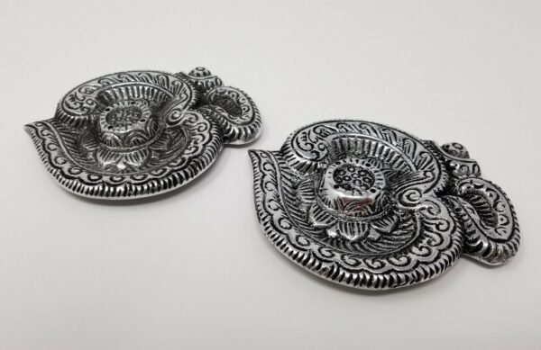 Home Fragrances ~Om Symbol Floral Engraved Silver 5" Stick Cone Incense Burner Ash Catcher 2 pcs