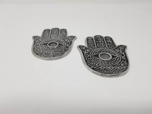 Home Fragrances ~Hamsa Hands Metal Burner Sage Smudge Cone Burner 4.25 inches, 2 pieces