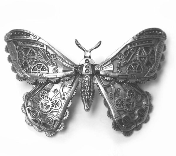 STEAMPUNK MOTH - Silver Pewter Colour Hair Barette