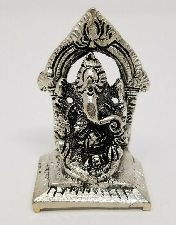 Hinduism Statues & Figures~Solid Brass Silver Antique Finish Ganesh 2"H