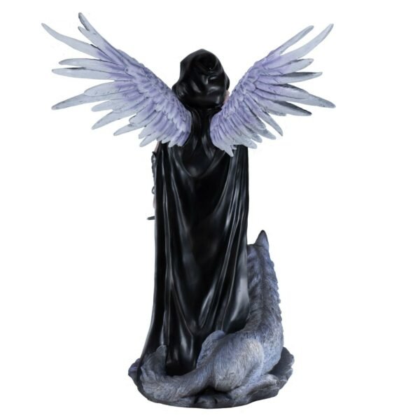 Fairy Collection~Dark Gothic Angel With Wolf Figurine Statue 17.5" High Winged Fairy Warrior New