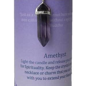 Magic Candle~Spirituality Pillar Candle 6-1/4" w/ Amethyst Crystal Point Healing Amulet Charm