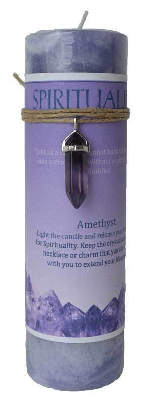 Magic Candle~Spirituality Pillar Candle 6-1/4" w/ Amethyst Crystal Point Healing Amulet Charm
