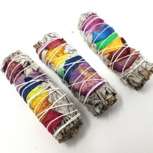 Palo Santo & Sage~7 Chakra Sage (White Sage with 7 Color Rose Petals) 3-4" Smudge Stick. (6 PACK)