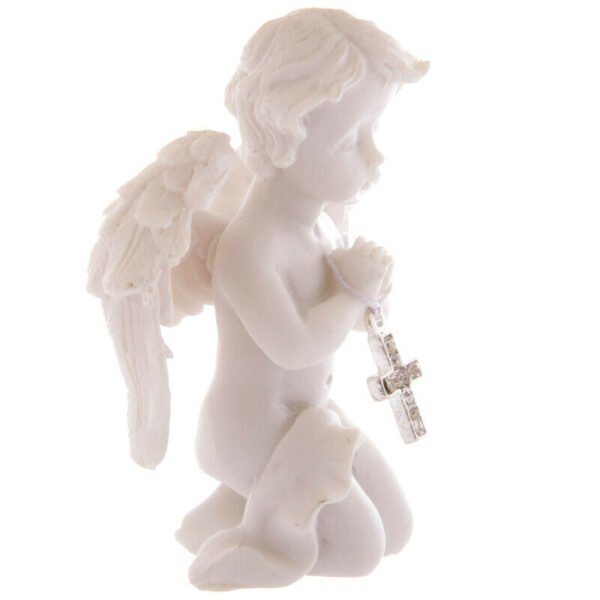 Home Decor~Cute Praying Cherub Figurine Holding Jewelled Silver Cross Ornament Gift Novelty