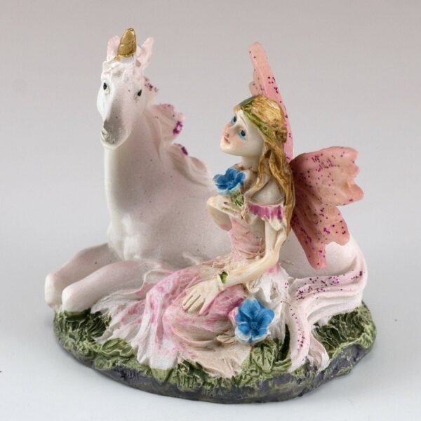 Fairy Collection~Mini Pink Fairy Sitting With Unicorn Figurine 2.25" High Glittery Resin New