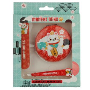 Collectable Design~Lucky Cat Maneki Neko Beauty Set - Compact Mirror, Nail File & Tweezers