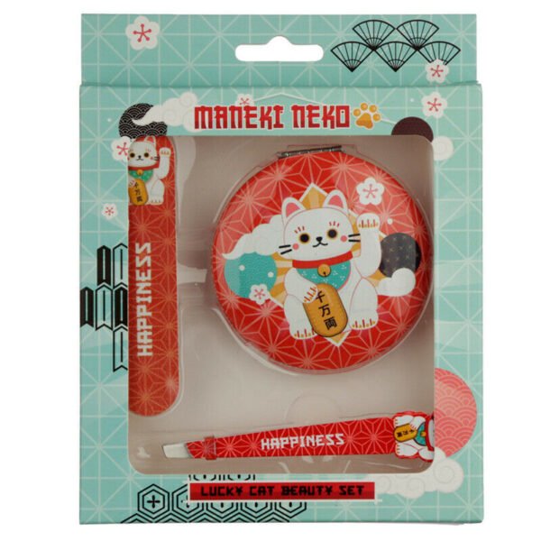 Collectable Design~Lucky Cat Maneki Neko Beauty Set - Compact Mirror, Nail File & Tweezers
