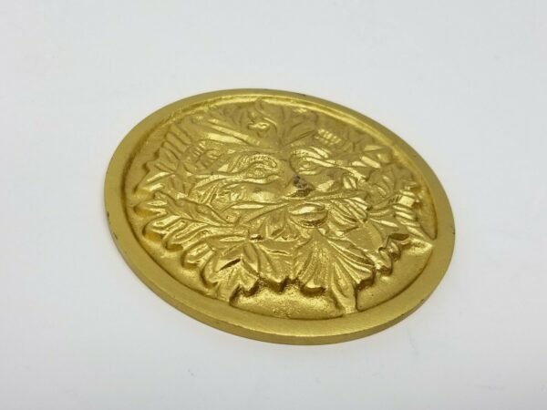 Wicca & Paganism~Solid Brass GREEN MAN Altar Tile Wicca Gold Finish 3.5" Round