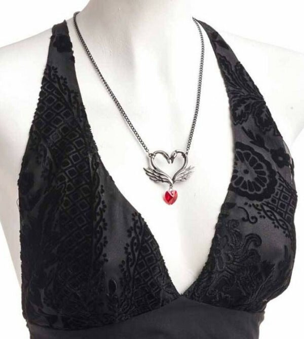 Alchemy Gothic THE BLACK SWAN ROMANCE Red Swarovski Crystal Heart Pewter Pendant